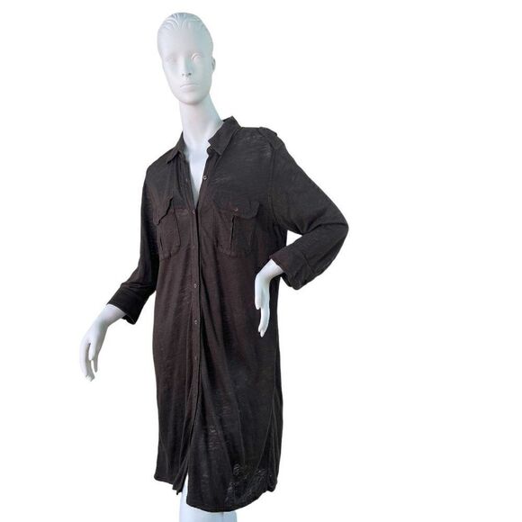 Majestic Paris Brown Linen Knit Casual Button Up Shirt Dress Sz 3, USA Sz 4 - Picture 1 of 8